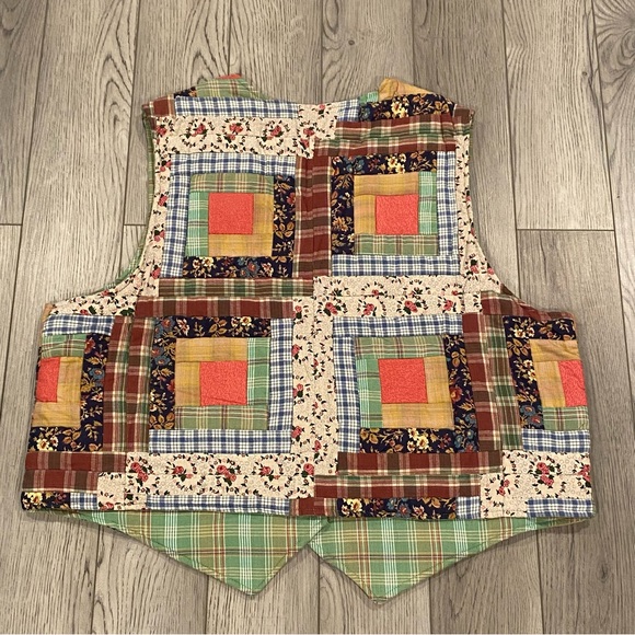 Vintage Patch Magic Quilted Reversible Vest Size XL Patchwork/Plaid Green/Button - Picture 10 of 15